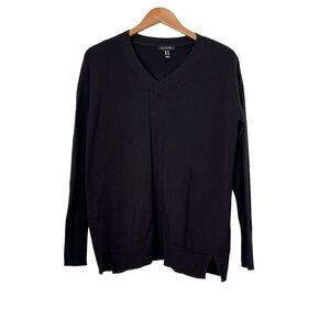 H by Halston Women’s Tunic Sweater XS Black V-Neck Minimalist Elevated Basic